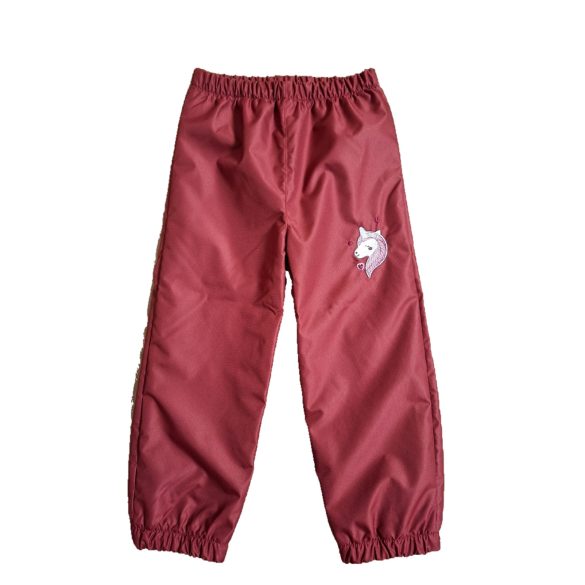 98-AS PAMUT BÉLELT VÍZLEPERGETŐ NADRÁG BORDÓ ALAPON UNIKORNIS HÍMZETT 