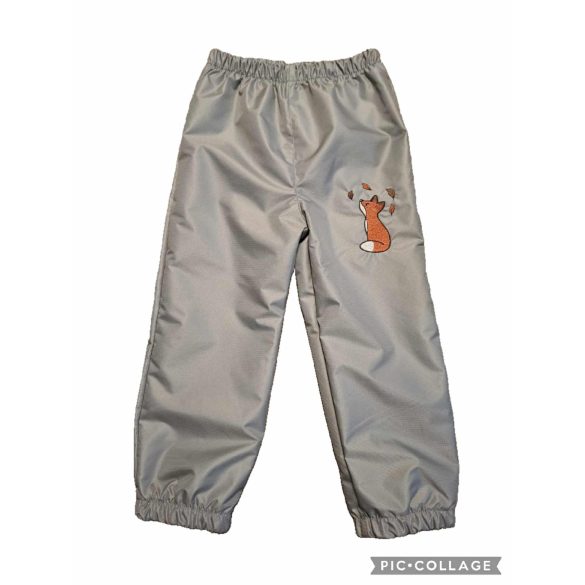 116-OS PAMUT BÉLELT VÍZLEPERGETŐ NADRÁG SZÜRKE ALAPON RÓKA HÍMZETT 