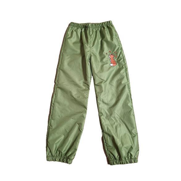 110-ES PAMUT BÉLELT VÍZLEPERGETŐ NADRÁG ZÖLD ALAPON RÓKA HÍMZETT 