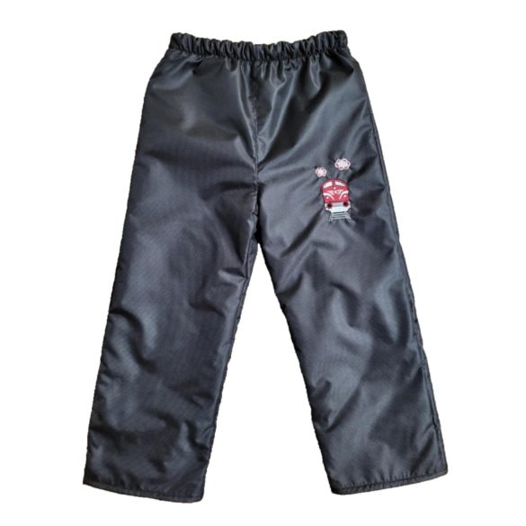 98-AS POLÁR BÉLELT VÍZLEPERGETŐ NADRÁG FEKETE ALAPON MOZDONY HÍMZETT 