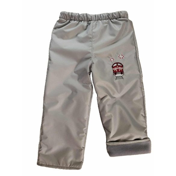 116-OS POLÁR BÉLELT VÍZLEPERGETŐ NADRÁG EZÜST SZÜRKE ALAPON MOZDONY HÍMZETT 